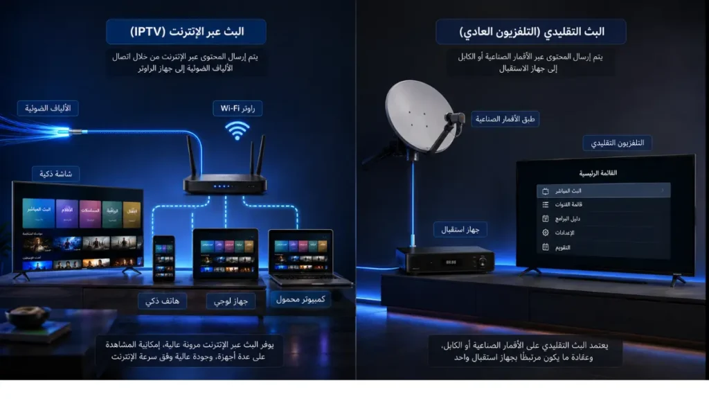 كيف يعمل IPTV مقارنة بالتلفزيون التقليدي